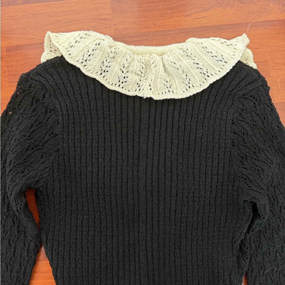 Zara Black Cardigan with white Ruffle Trim - Picture 5 of 7